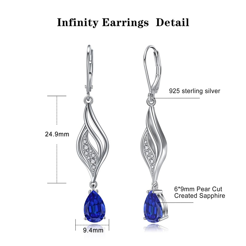 OLIVIASO Sapphire Earrings for Women, 925 Sterling Silver Dangle Drop