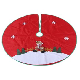Red Flannelette Christmas Tree Skirt Base Floor Mat Apron Cover Christmas Party Home DecorationsSnowman