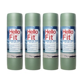 Hello Fit 1/2 Inch Thick Exercise Yoga Mats with Carrying Strap, 72 by 24 Inches, Pack of 4, Bulk Fitness Mat for Yoga, Pilates, or Workout, Non-Slip Rubber Gym Mats, Sage