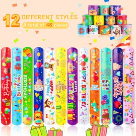 Amyang 48Pcs Happy Birthday Slap Bracelet for Slap Band Kids Party Bag Fillers, Party bag toys, Birthday Party Bag Fillers, Game Prizes, Classroom Rewards, Goody Bag Fillers for Kids Adults
