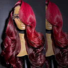 GIANNAY Burgundy Lace Front Wigs Red Body Wave Lace Wig Pre-plucked Hairline Wigs for Women