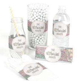 Big Dot of Happiness World Awaits -Travel Themed DIY Party Wrapper Favors - Set 15