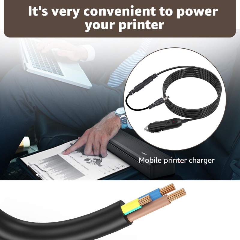 12V Car Charger for Brother PocketJet - Compatible with PocketJet