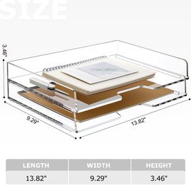 2 Pack- Stackable Paper Letter Tray, Enlarged A4 File Tray Desk Organizer, Acrylic Desk Organizers and Accessories Sorter Tray, Clear Workspace Office Supplies Organizers, 13.78inx9.25inx3.62in