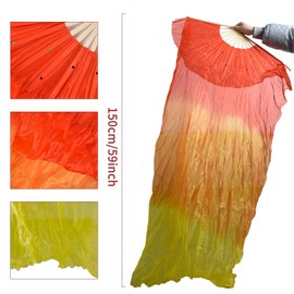 Redvigh 1 Pair Silk Belly Dance Fan, 1.5 Meters Belly Dance Silk Veil Fans Artificial Long Folding Silk Fans for Dancer Art Show Party (Left+Right)