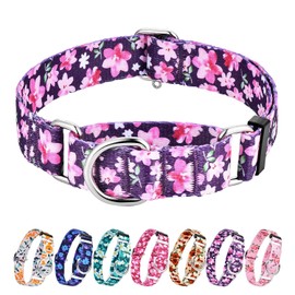 Hikiko - Collar de martingala para perros sin hebilla, collar de perro con flores moradas para perros grandes, morado japonés, L