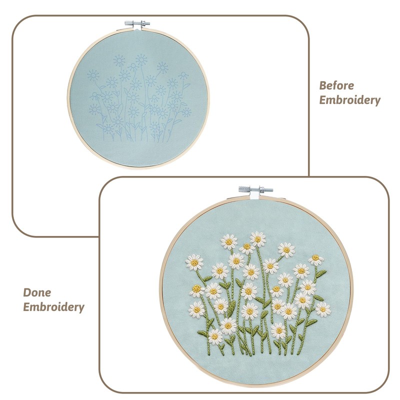 Zelphvt Beginner Cross Stitch Kits Daisy Flower Beginner Embroidery Kit