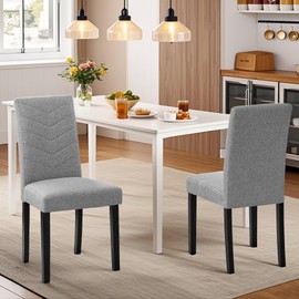 VECELO Upholstered Dining Chairs Set of 2, Fabric Wood Legs High Back for Kitchen Living Room, Light Gray