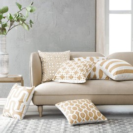 MODERN HOMES Designer Cotton Brown Cushion Covers/Decorative Throw Pillow Covers 40x40 / Cushion Cases 16 x 16 inch (Beige, Set of 6)