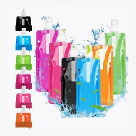 Jiahuade Pack of 6 Foldable Water Bottles, 500 ml Foldable Drinking Bottle, Foldable Water Bottle, Portable Collapsible Water Bag, Reusable BPA-Free Water Bottle, Flexible Foldable