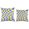 Lemon Zest Twist Retro Checkerboard Blue Yellow Checkered Throw Pillow
