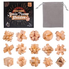 Holzsammlung Set of 15 Wooden Brain Teaser Puzzles, 3D IQ Challenge Puzzle Games, Small Logic Mind Puzzle Box Toy Removing Assembling Lock Puzzle Gift Set for Adults Teenagers Kids, 1.8inch 4.5cm