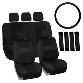 FH Group Car Seat Covers Full Set Cloth, Universal Fit combo, Automotive Low Back Front Seat Covers,Airbag Compatible,Split Bench Rear Seat,Washable Car Seat Cover for SUV,Sedan,Van Black