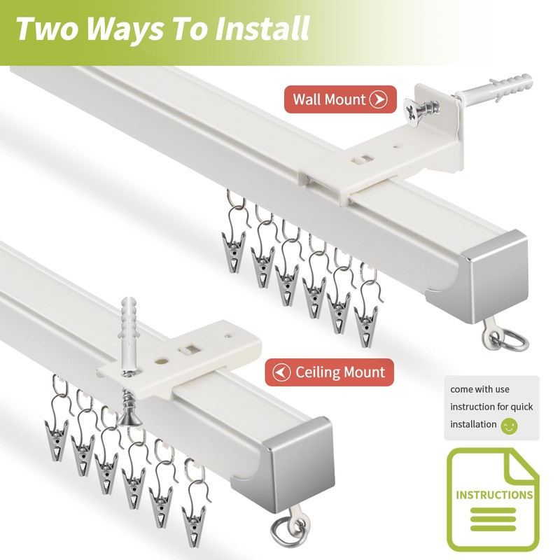 KOLAKO Ceiling Curtain Track, (3Ft-9Ft) Aluminum Curtain Track Wall Mount