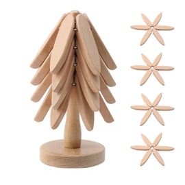 Petyoung Wooden Trivet Tree Shape Hot Dish Heat Resistant Wooden Trivet for Hot Pots and Pans (4 Layers + 1 Stand)