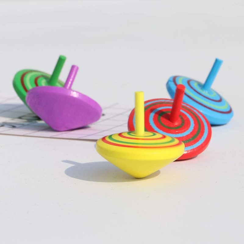 4Pcs Wooden Classic Colorful Spinning Tops Developmental Kids Stress Relieve