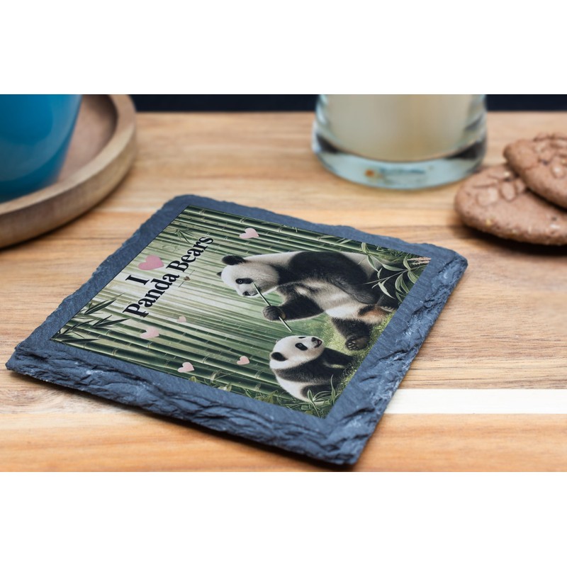 I Love Panda Bears Slate Coaster – Bamboo Forest Theme
