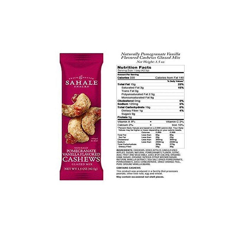 Sahale Snacks Pomegranate Vanilla Flavored Cashews Glazed Mix, 1.5 Ounces