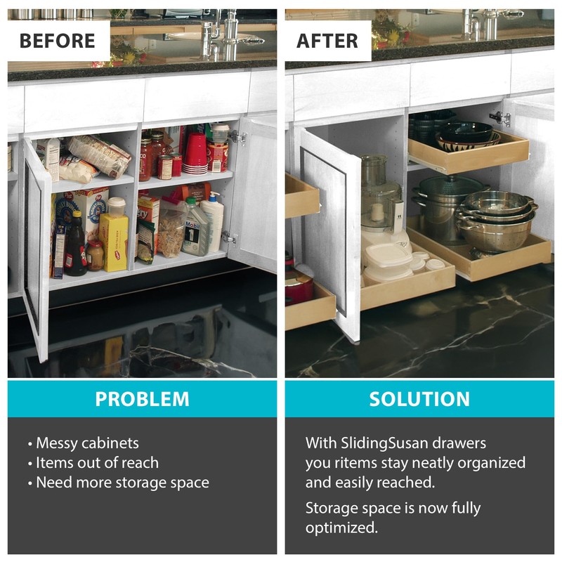 SlidingSusan Pull Out Drawer Organizer for Cabinets, Gliding Soft Close