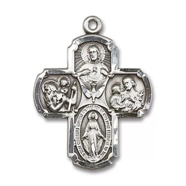 Bliss Sterling Silver 5-Way Christian Catholic Medal Pendant Necklace 24" Chain Boxed