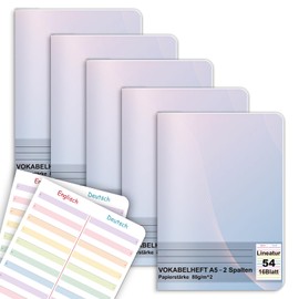 Pack of 5 Coloured English Vocabulary Books A5 2 Columns Lined with Division Line Ruling 54 16 Sheets Vocabulary Notebook for English Vocabulary School Book A5 School Supplies for Students Learning