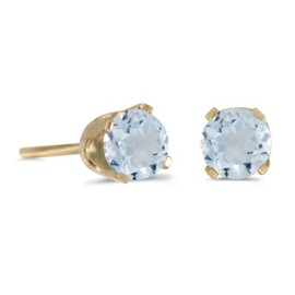 10k Yellow Gold 4 mm Round Aquamarine Stud Earrings, Yellow Gold, Aquamarine