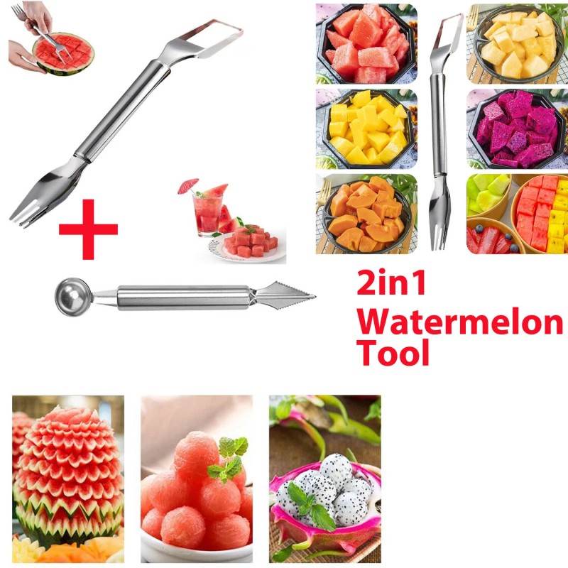 Unbranded 2PCS Stainless Steel Watermelon Fruit Cutter Slicer + Baller