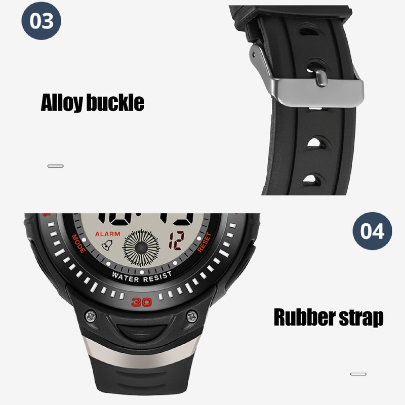 Black Men Digital Watch Waterproof LED Backlight Stopwatch Countdown 12/24