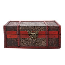 Ejoyous Wooden Treasure Chest with Lock, Small Vintage Treasure Chest Suitcase Chest Decorative Wooden Box with Lid Mini Treasure Chest Wooden Chest for Decoration and Storage (Lotus with
