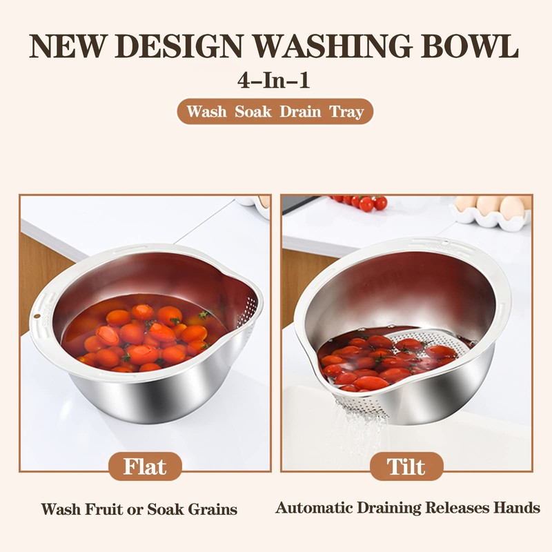 Rice Washer Strainer Bowl - 4-in-1 Washing Bowl for Quinoa,