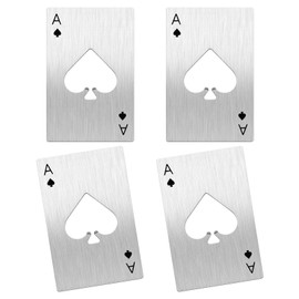 Airoads Ace Of Spades Bottle Opener Credit Card Size Pocker Cap Opener Portable Stainless Steel Can Opener (4 Pack Silver)