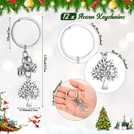 RoundFunny 12 Sets Thank You Gifts for Teachers Bulk, Little Acorns Mighty Oaks Grow Acorn Keychains with Inspirational Cards and White Organza Bags Appreciation Gifts for Teacher Back to School