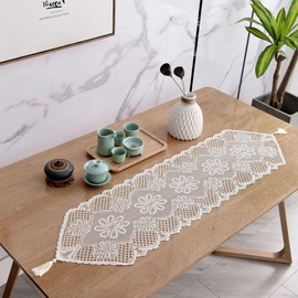 CHENGZI Lace Table Runner White，33X114CM