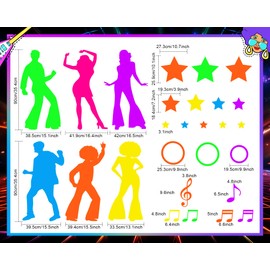 Motiskyy 27 Pcs Colorful Disco Silhouettes Cutouts Set Hippie Dance Party Decoration 60s 70s 80s Wall Sticker Wallpaper Self Adhesive Decal for Disco Party Decoration Supplies
