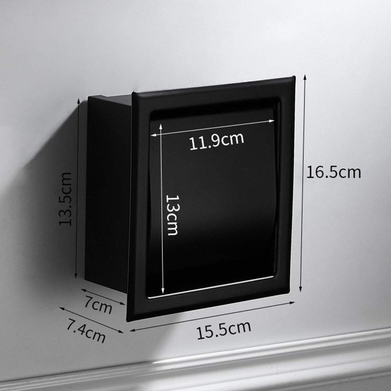 AmandaJ Toilet Roll Holder Stainless Steel Matt Black Built-in Wall