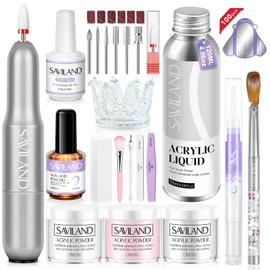 Saviland Acrylic Nail Kit Full Set for Beginners: Pink/White/Clear Colour Acrylic Powder Acrylic Liquid Nail Brush Electric Nail Drill Nail Bond Primer Top Gels Acrylic Gel Nail Kit Women Gift Sets