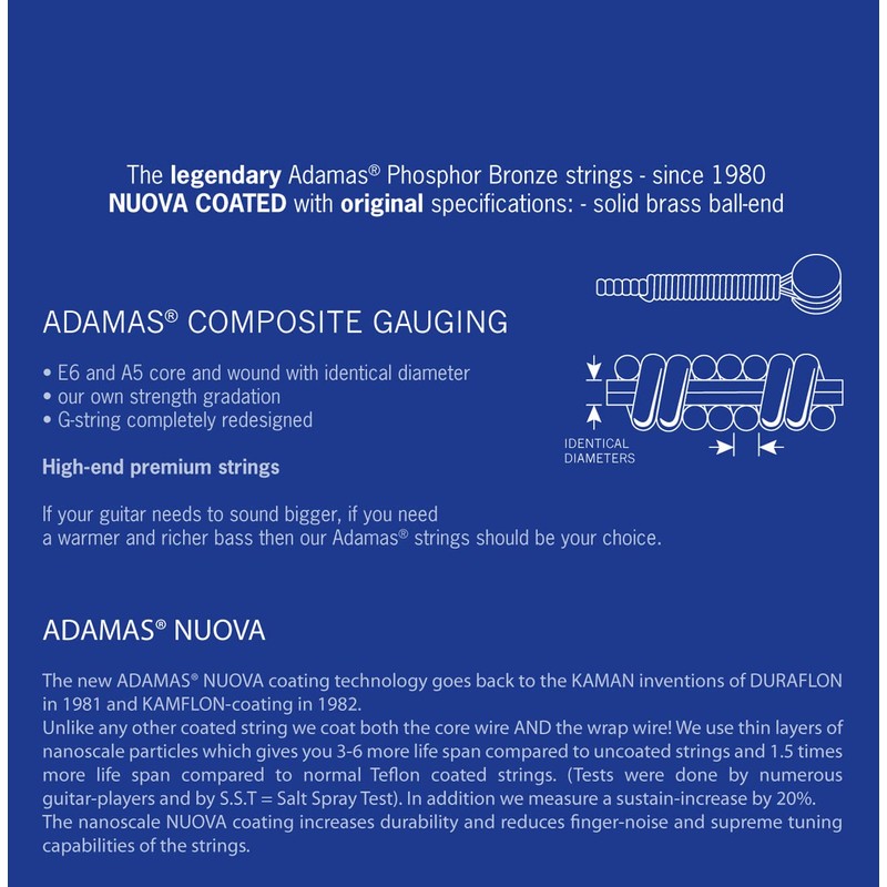 Adamas Nuova Phosphorus .011 Acoustic Guitar Strings Bronze Coated Set