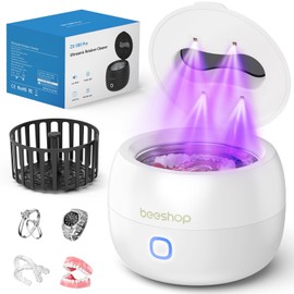 BEESHOP Ultrasonic Retainer Cleaner - 45kHz Retainer Cleaner Machine with 3 Modes & 200ML Dental Cleaning Pod for Dentures, Mouth Guards, Night Guards, Braces, Aligners, Jewelry (Pure White)