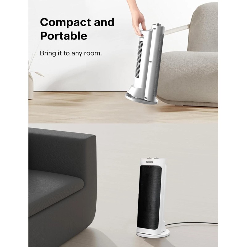 Pelonis Portable Space Heater with 70° Oscillation & Thermostat, Quiet