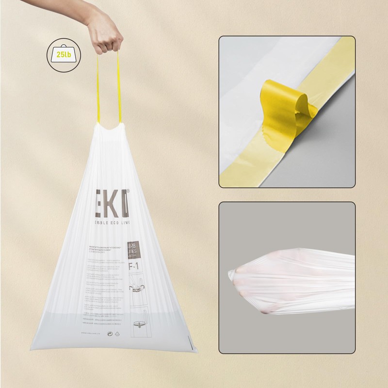 EKO 8 Gallon / 30.3 Liter, 60 Count Drawstring Trash