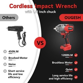 Cordless Impact Wrench 1/2 Inch for Milwaukee 18V Battery, 900FT-LBS(1200N.M) High Torque 1/2 Brushless Impact Driver, Electric Impact Gun with 3-Mode Speed, LED Work Light,2800RPM (No Battery)