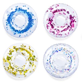 Drink Holder Pool Inflatable Pack of 4 Floating Drink Holder Bath Drinks Swimming Ring Transparent Pool Drink Holder for Summer Pool Party, Beach Party, Hawaiian Party Accessories