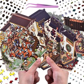 4 Sets 3D Fun Big Size House Scenes Stickers with Tweezers Make Your Own Panda Academy Inn Cat Restaurant Bakery Stickers Scenes Cute Micro Room Craft Stickers for Relief Stress Pass The Time