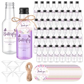Funnymoom 50 Sets Butterfly Baby Shower Favors for Guests 1.7oz/50ml Mini Liquor Bottles and Thank You Cards Funnels Empty Shot Bottles for Juice Alcohol Baby Shower Gender Reveal Party Gifts