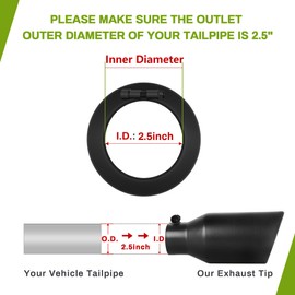 AUTOSAVER88 2.5 Inch Inlet Exhaust Tip, 2.5" Inlet 4" Outlet 9" Overall Length Black Powder Coated Finish Tailpipe Universal Stainless Exhaust Tips for 2.5" O.D. Tailpipe, Rolled Edge, Bolt On