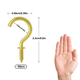 ALLY-MAGIC Screw Hooks Ceiling Hooks Hook Screw Pack of 60 Hooks for Screwing in Hooks Robust Cup Hooks for Crafts Wood Crafts Furniture E22-LSGG