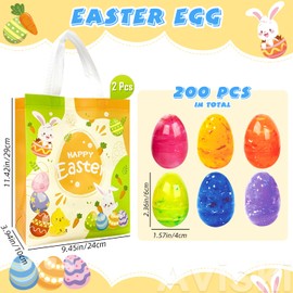 200Pcs 2.36'' Tall Iridescent Marble-like Plastic Easter Eggs for Kids Egg Hunt Basket Bag Empty Stuffers Fillers with 2pcs Cute Non Woven Bags, Toys Filling Treats & Easter Theme Party Supplies Favor