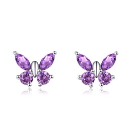 URONE Butterfly Stud Earrings for Women Sterling Silver Small Purple Butterfly Studs Earrings Butterfly Jewellery Gift for Women
