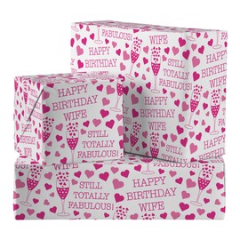 Hunts England - 2 Sheets Of Wife Birthday Fabulous Luxury Wrapping Paper For Her - Includes 2 Gift Tags - Wife Female Folded Gift Wrap - Still Totally Fabulous Collection - Wife Gift Wrap