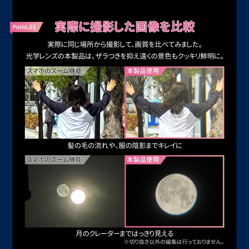 LEPLUS スマホ望遠レンズ「ZOOMEE PRO」22倍ズーム クリップ式 単眼鏡 高コントラスト ケラレ/歪み軽減 LN-SMTL03BK-SK